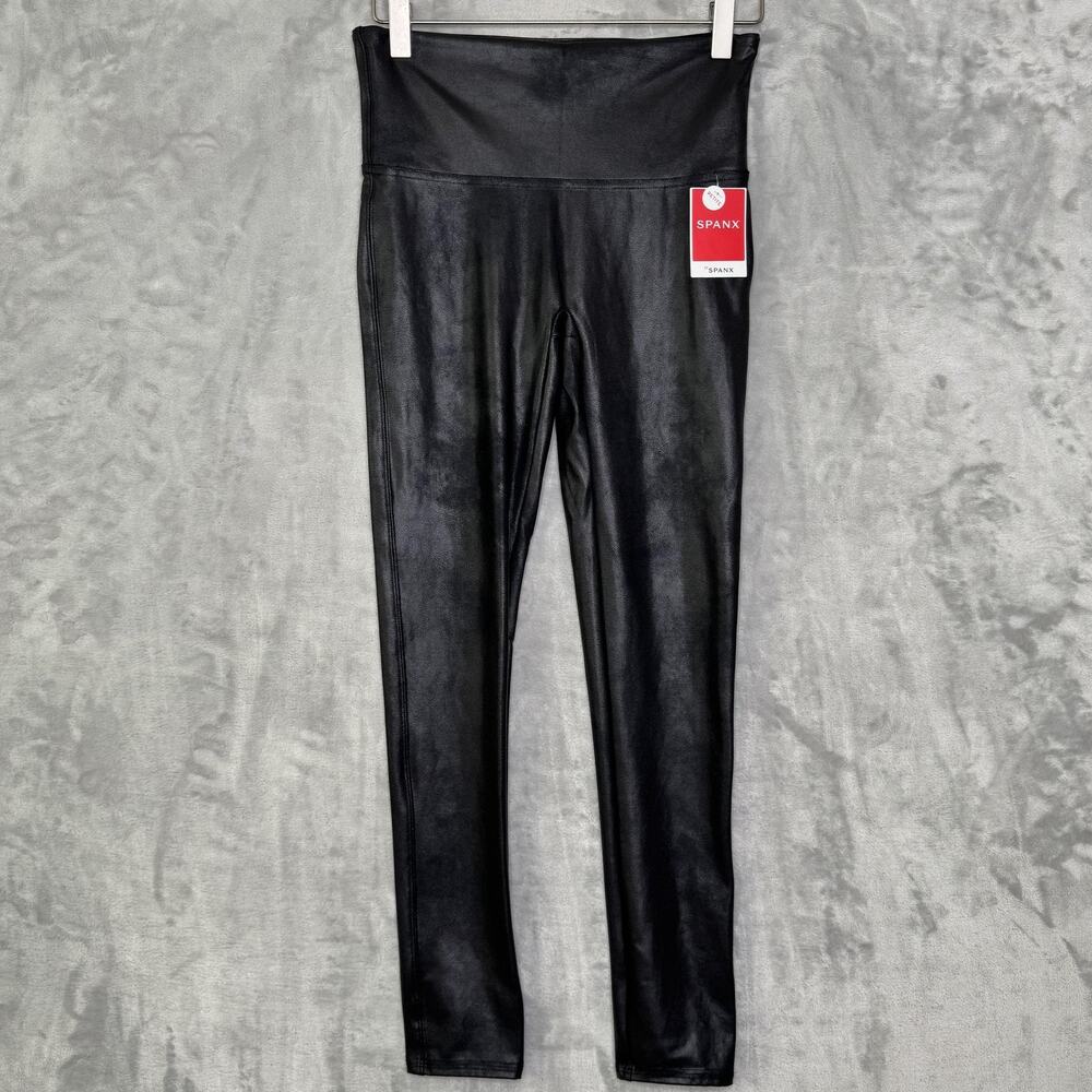 Spanx Faux Leather Leggings Womens Medium Petite Black High Rise 2437Q New NWT